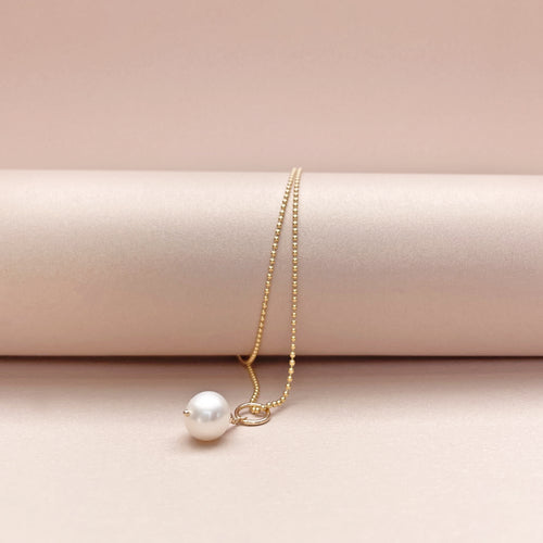 White Pearl & 14k Gold Drop Necklace