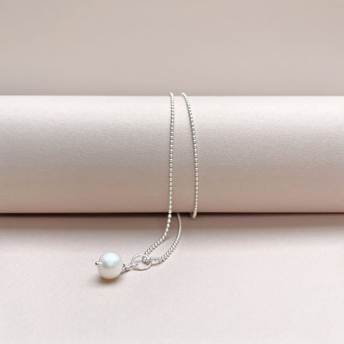 Sterling Silver White Pearl Drop Necklace