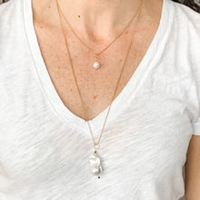 Load image into Gallery viewer, White Pearl &amp; 14k Gold Drop Necklace
