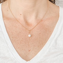 Load image into Gallery viewer, White Pearl &amp; 14k Gold Drop Necklace
